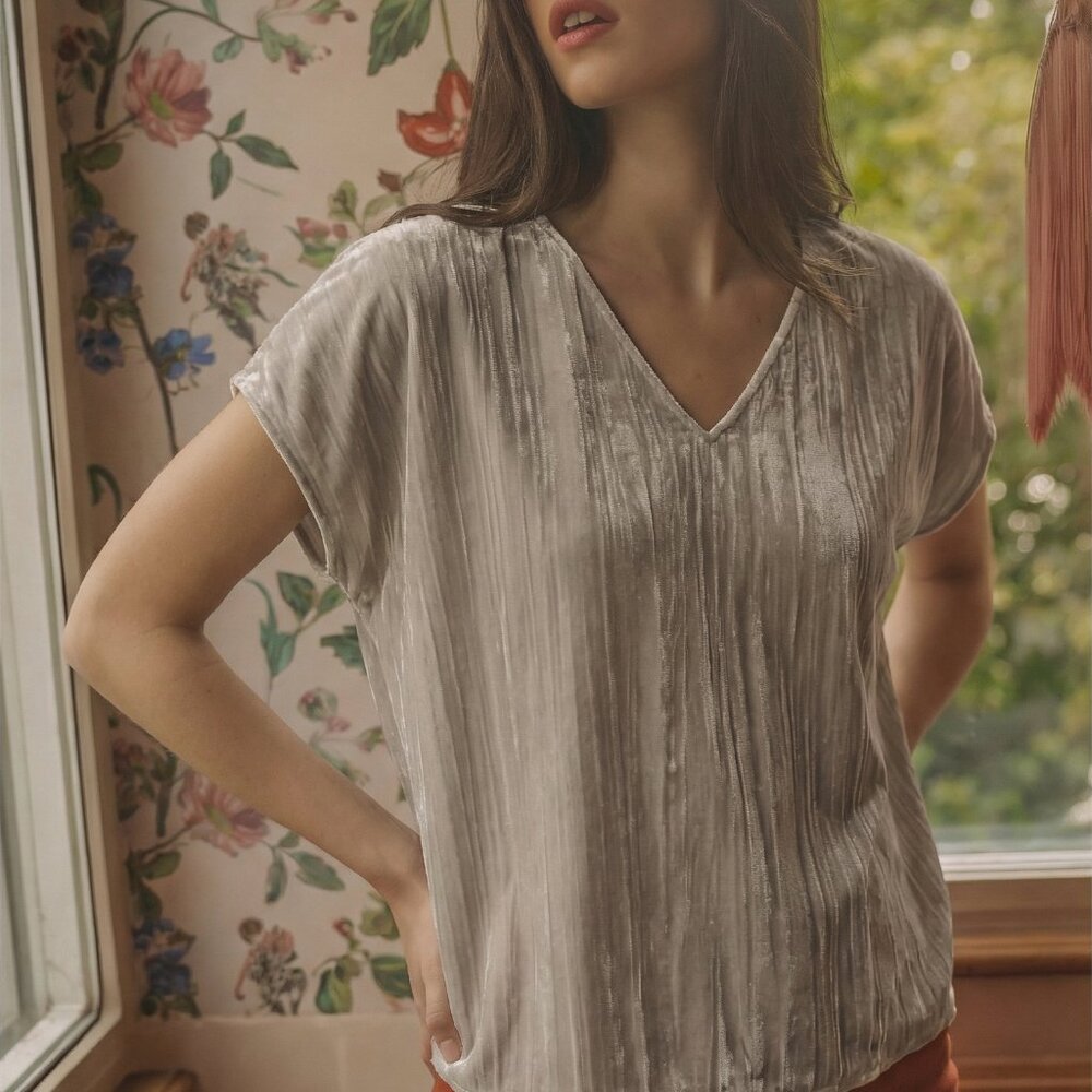 Eileen Fisher Almond Creme Winter White Box Top V Square Neck NEW $248 Large L